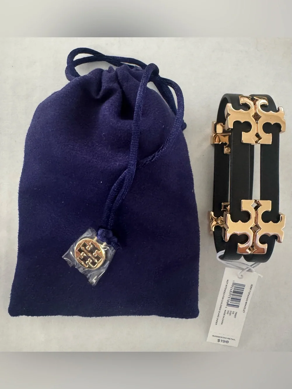 Tory Burch Serif-T Stacked Bracelet - Gold/Black - NWT